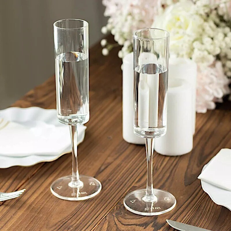 6 Clear 6 oz Cylindrical Reusable Plastic CHAMPAGNE FLUTES Party Decorations