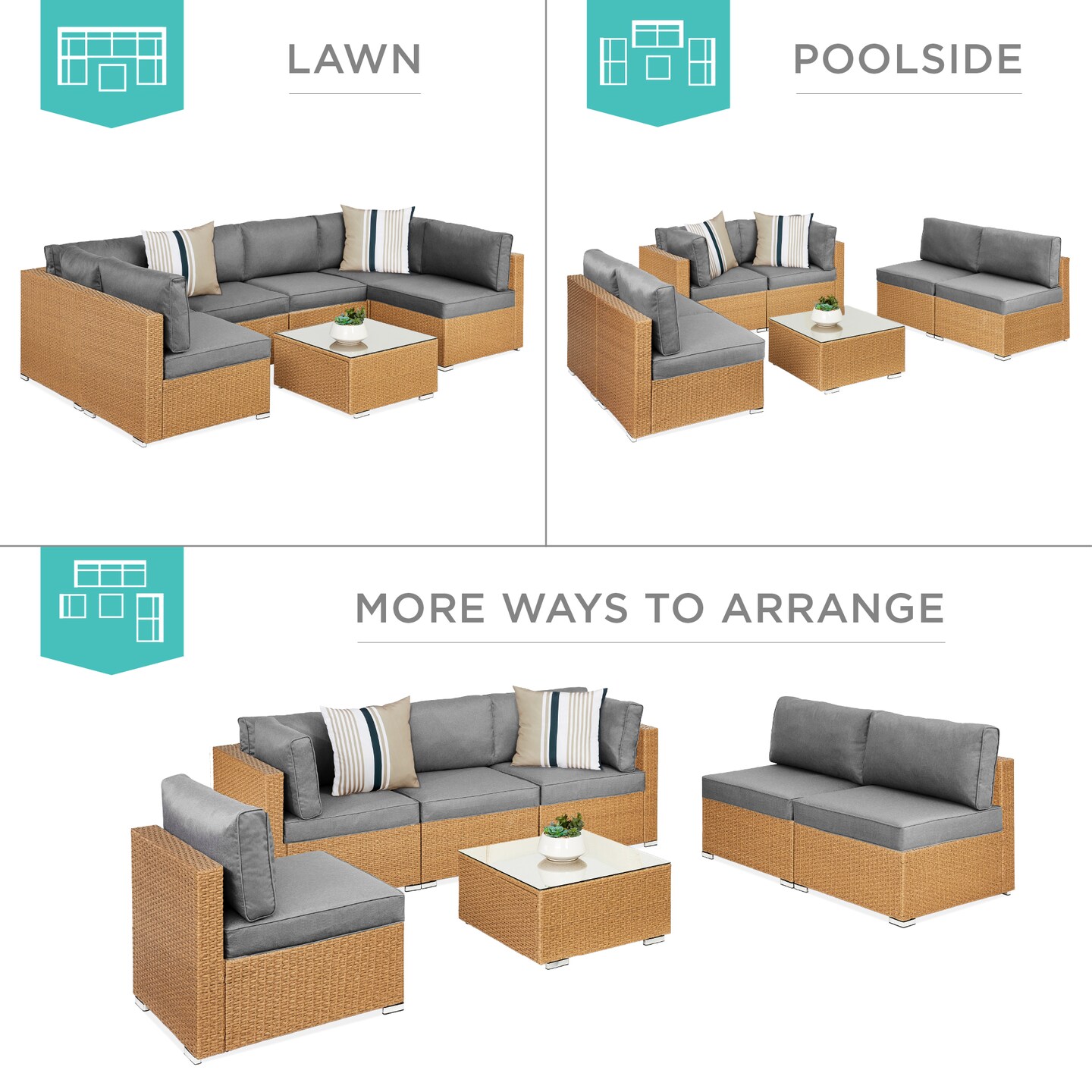 Best Choice Products 7-Piece Outdoor Modular Patio Conversation Furniture, Wicker Sectional Set