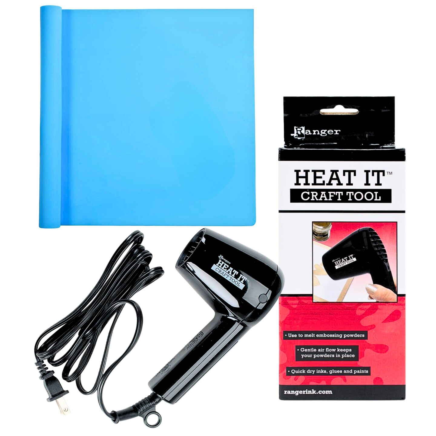 Heat Gun for Crafting and Silicone Craft Mat - Craft Tools Bundle - Mini Heat Gun for Crafting, Embossing, Resin Bubble Removal, Heat Resistant Silicone Mat for Resin, Nail Art, Paint