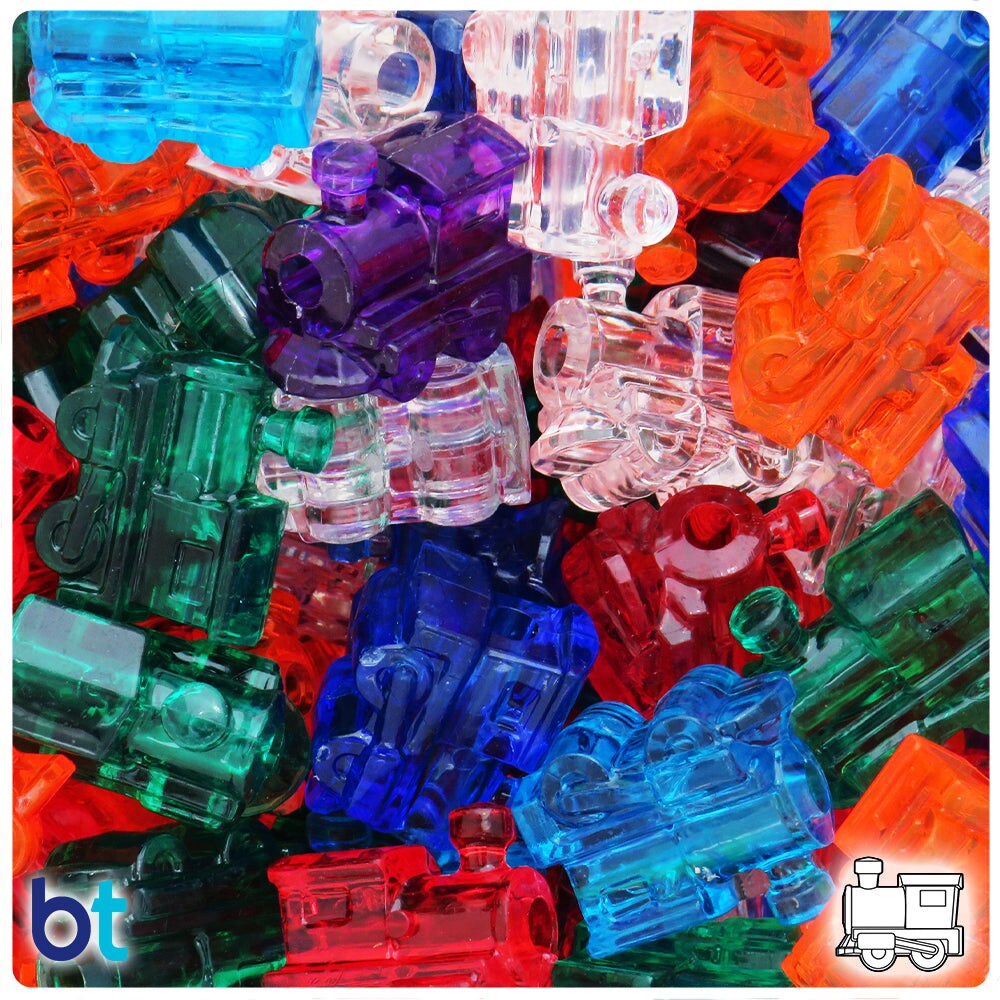 BeadTin Transparent Mix 22mm Train Plastic Pony Beads (24pcs)