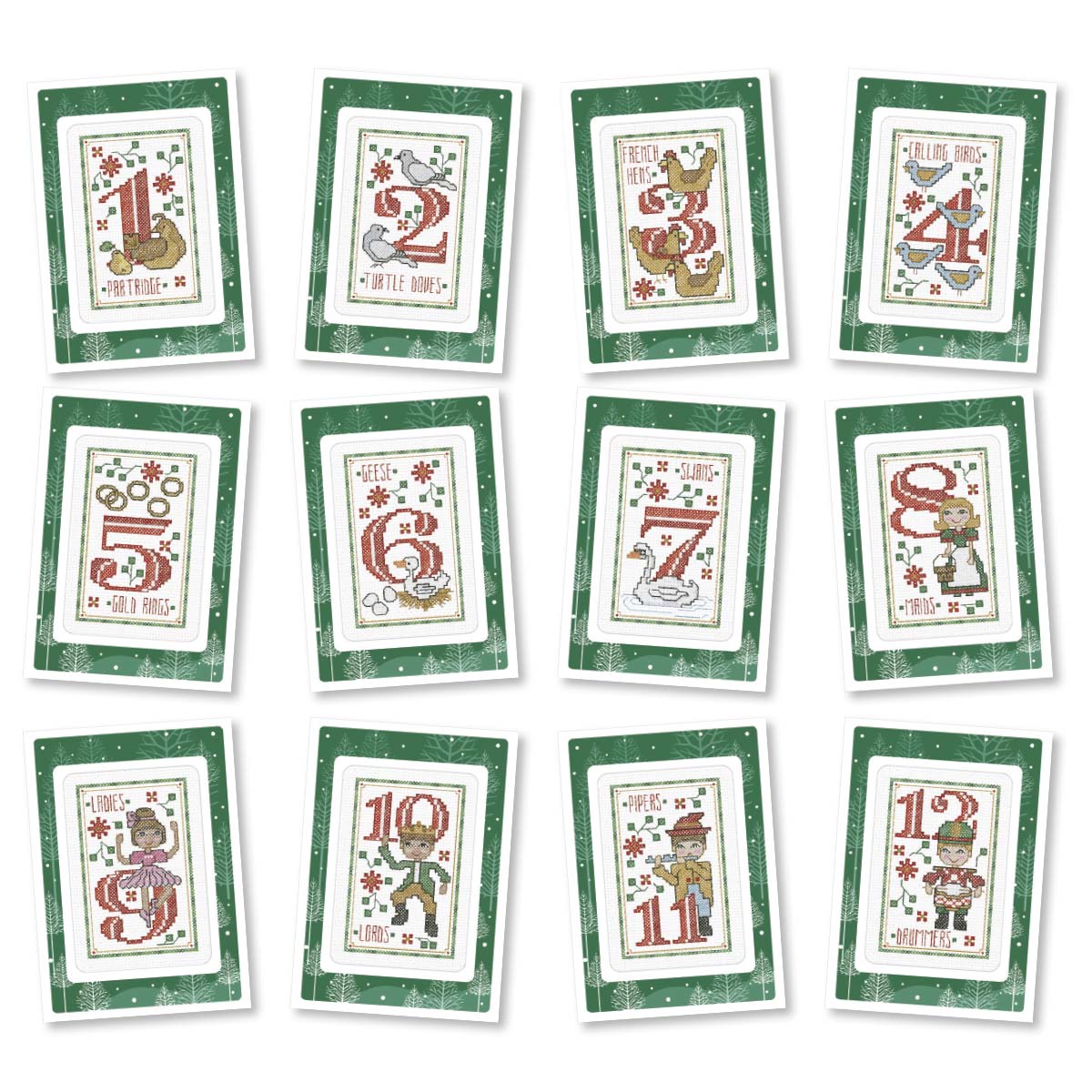 Herrschners  12 Days Christmas Cards Counted Cross-Stitch Kit