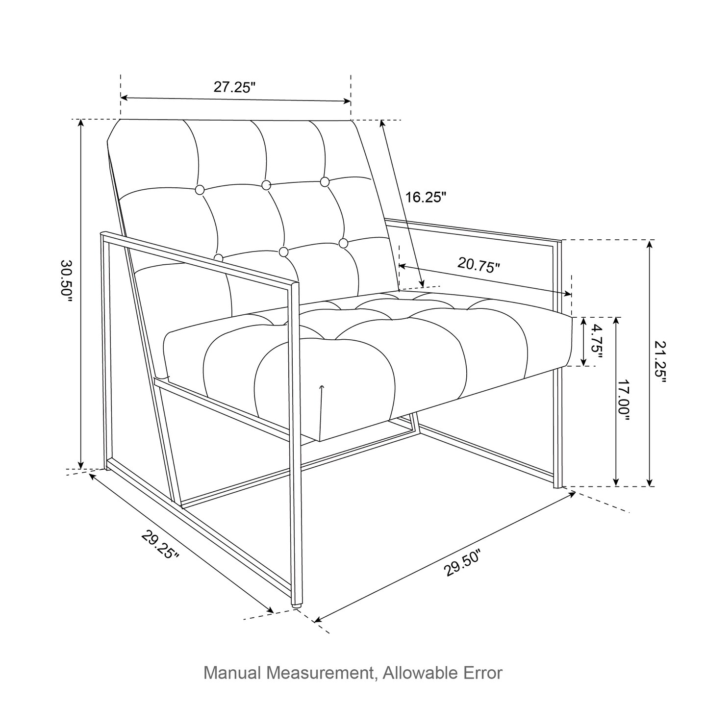 30.5"H Mid-Century Modern Leatherette Button-tufted Accent Arm Chair with Black Metal Frame