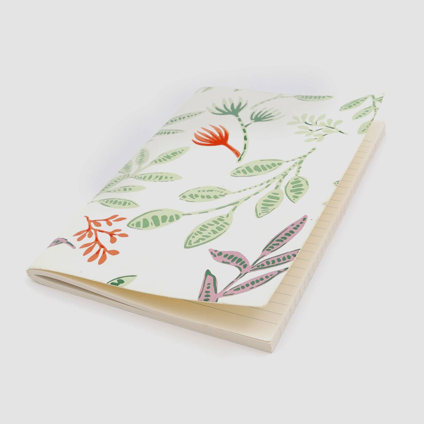 Soft Cover Off white/Green Flowers Handmade Paper Notebook - Pack of 5, 10 X 7 Inch