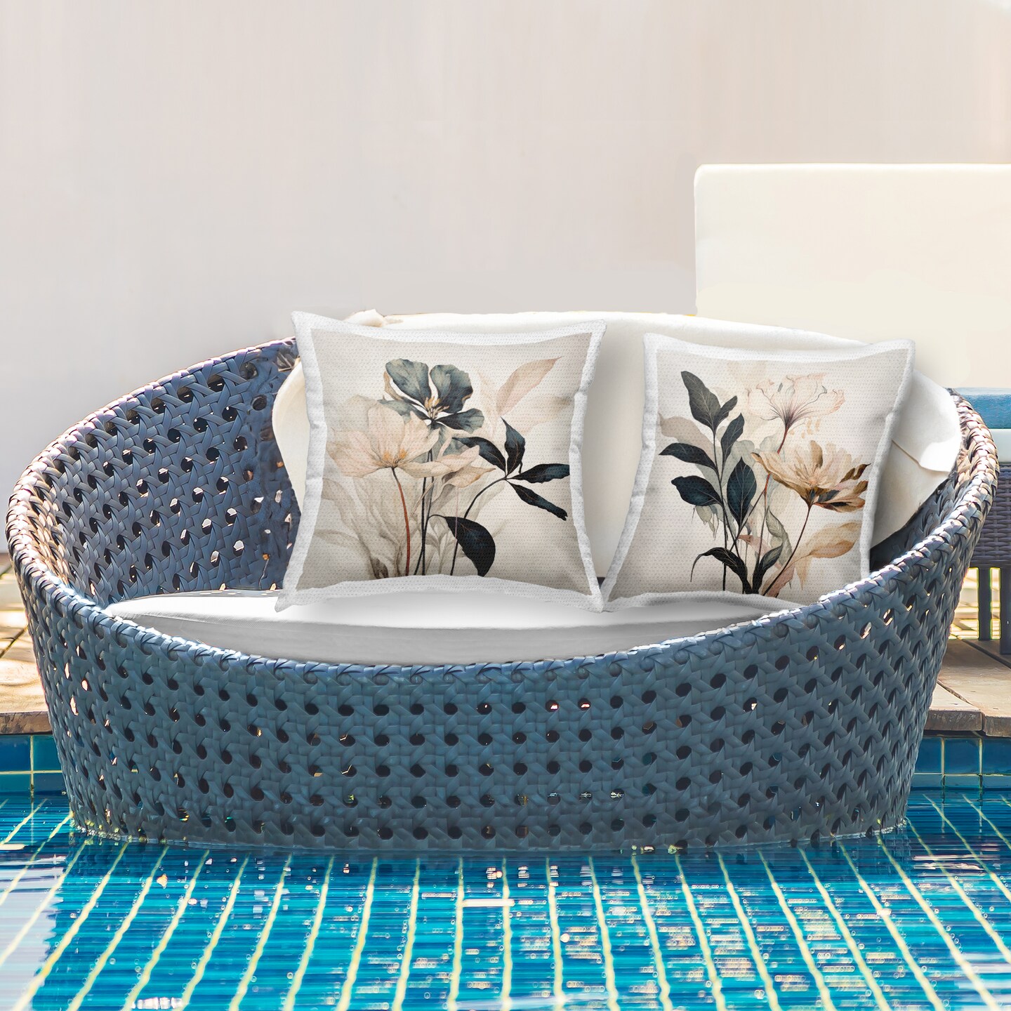 Neutral Hued Floral Bunches 2 PC Outdoor Printed Pillow Set Design by Lazar Studio, 18 x 7 x 18