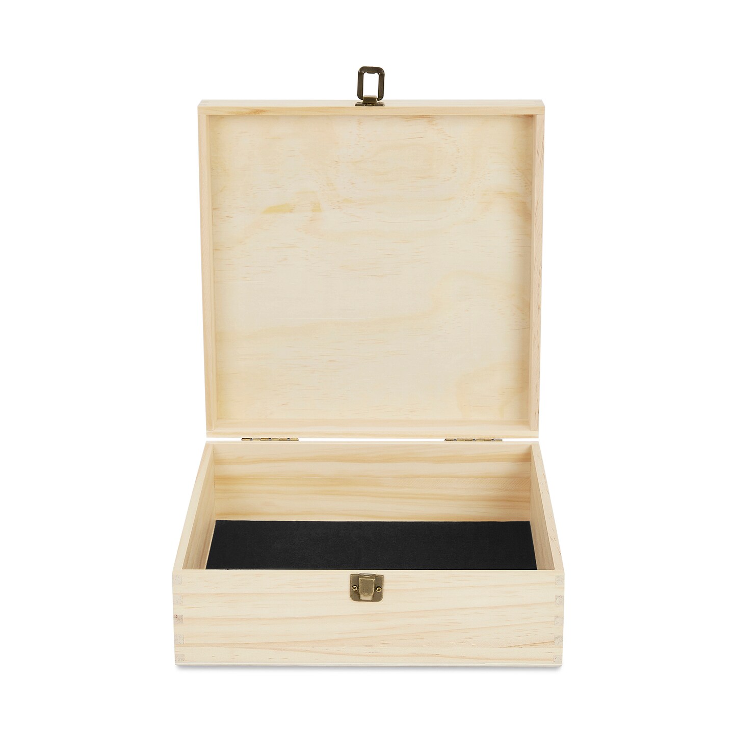 Makerflo Large Pine Wood Memory Box with Black Felt Inside and Hinged with Clasp of Front, Keepsake Wooden Box Ideal for Craft and Personalization (Laser Engraving, Epoxy, UV DTF, and Vinyl)