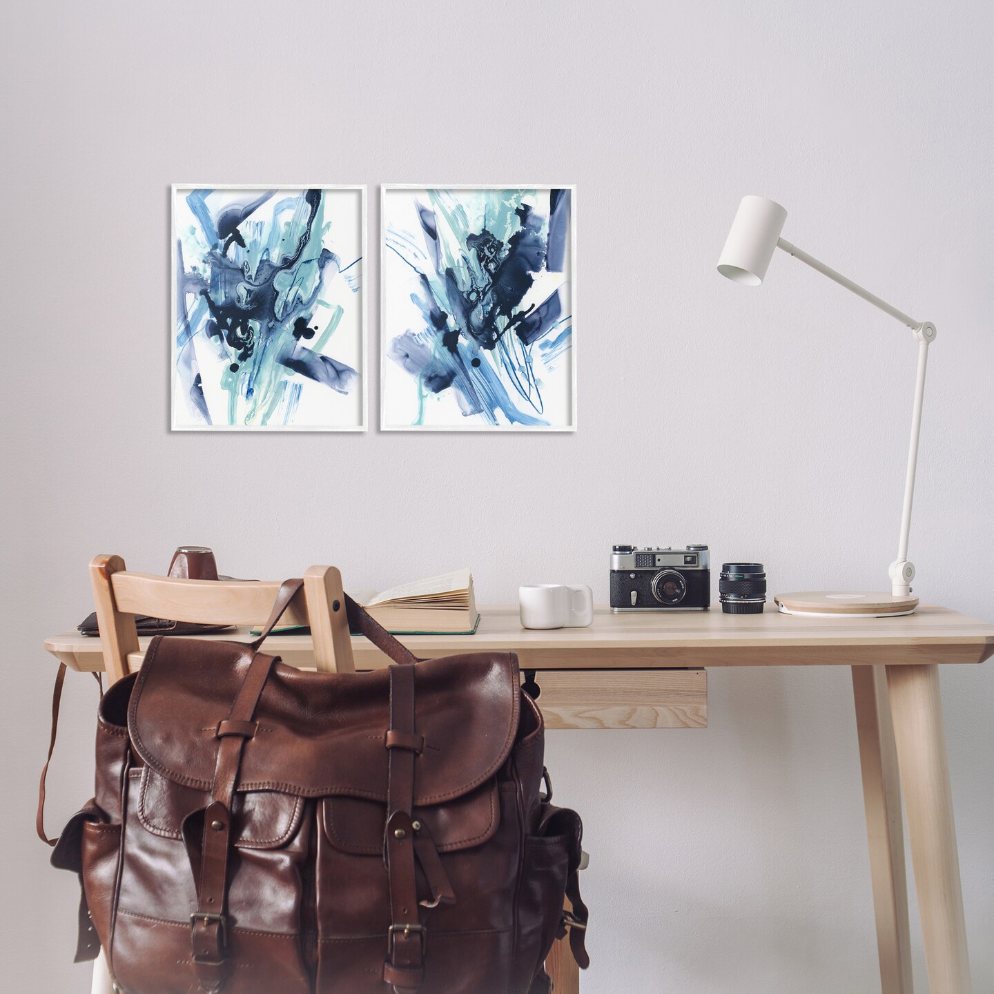 Stupell Industries Abstract Blue Splash 2 pc Framed Giclee Wall Art Set Design by June Erica Vess