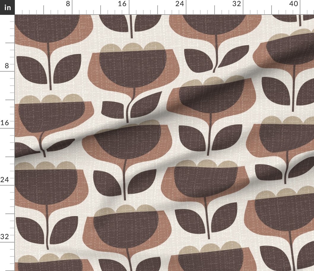 Mid-Century Modern Scandi Faux Texture Earth Tone Minimalist Seventies Sixties Retro Tulip Floral Scandinavian Mcm Jumbo Large Scale Custom Printed Fabric by Spoonflower Various Fabrics by the Yard or Fat Quarter