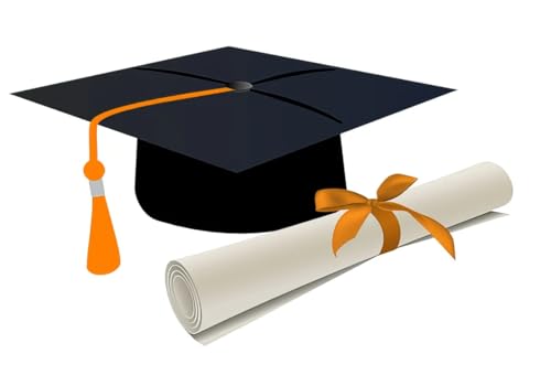 Orange &#x26; Black Graduation Cap and Diploma Birthday Edible Cake Topper Icing Image for 6 inch round cake or larger