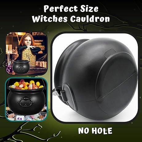 Black Cauldron Plastic 12 Mini &#x26; 1 Large 7&#x22;- for Halloween Cauldron Black Candy Bucket for Trick or Treat Container for Kids Table D&#xE9;cor Kids Party Favors Supplies By 4E&#x27;s Novelty