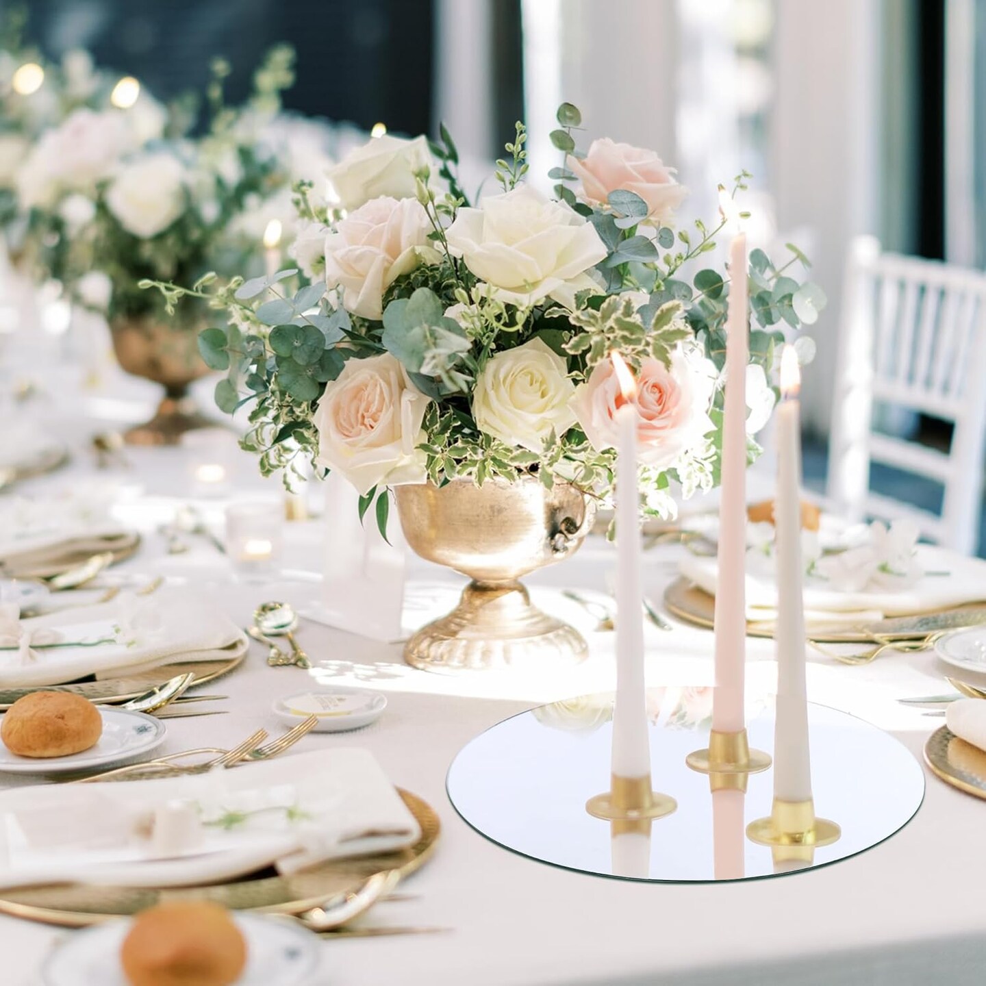 Set of 12 Round Mirror Candle Plate Set,12 Inch Round Mirror Trays for Table Centerpiece Wedding Decorations