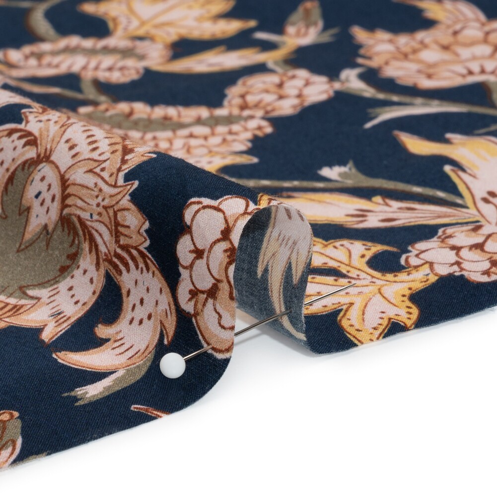 1 Yard Cotton Voile Fabric Navy Leafy Floral Whispering Willows Fabric
