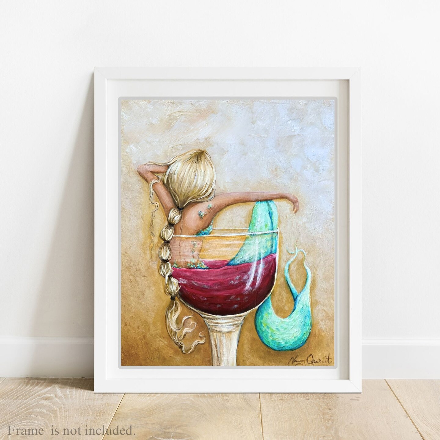 Mermaid sitting in glass of red wine art print beach home decor |  MakerPlace by Michaels