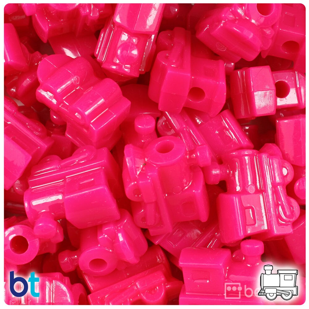 BeadTin Magenta Neon Bright 22mm Train Plastic Pony Beads (24pcs)