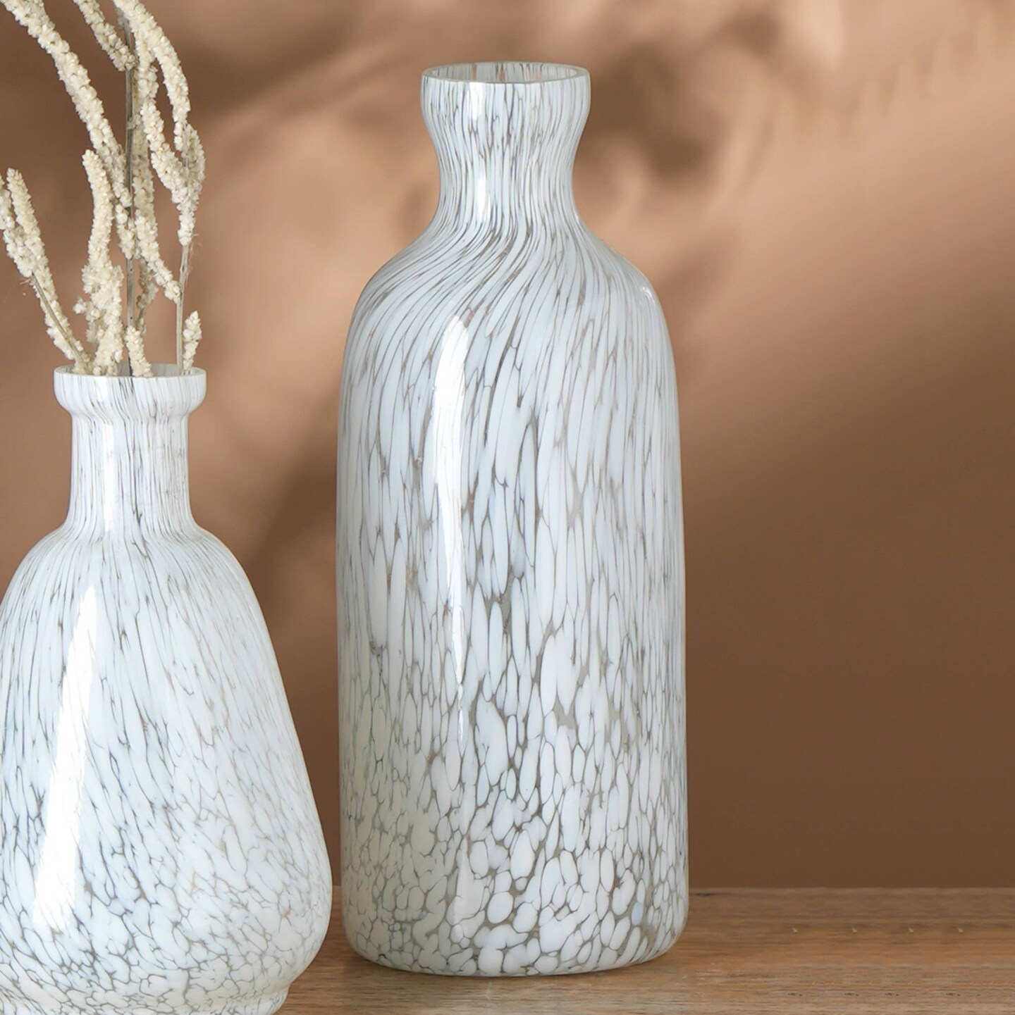 Decorative Ivory Splutter Glass Vase - 4X10 Inch