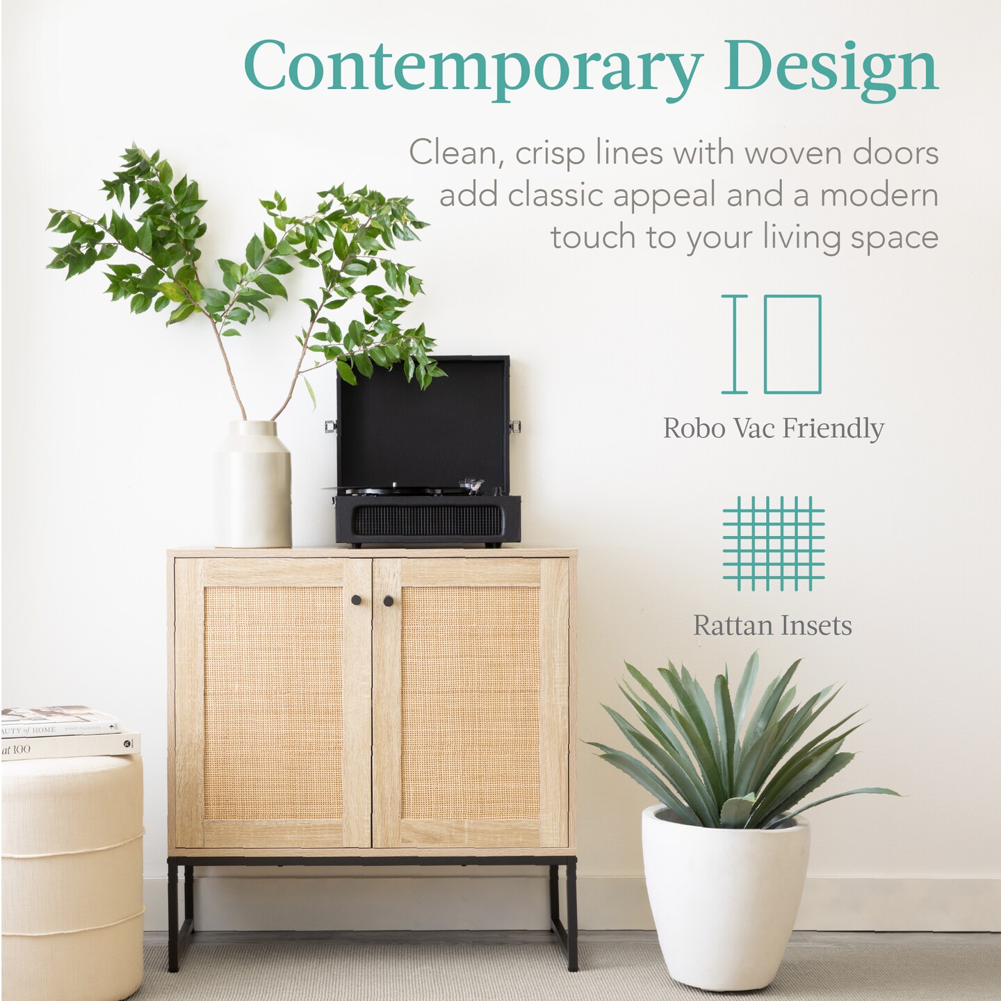 Best Choice Products 2-Door Rattan Storage Cabinet, Accent Furniture, Cupboard w/ Non-Scratch Foot Pads