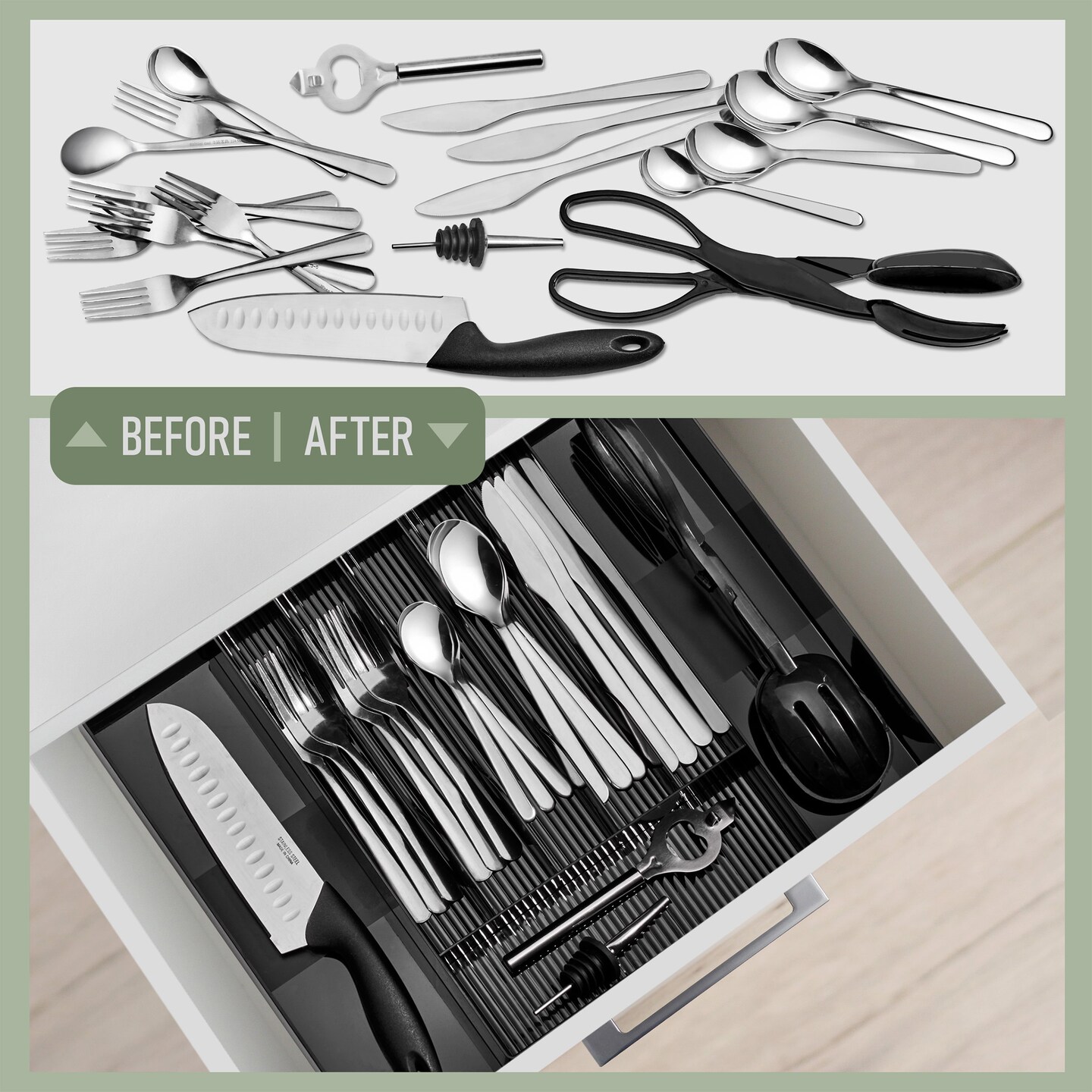 Sorbus Silverware Organizer &#x2013; Expandable Kitchen Drawer Organizer, Non Slip Adjustable Utensil Organizer, Cutlery Tray for Forks, Knives, Spoons &#x2013; Multipurpose Flatware and Kitchen Storage Solution