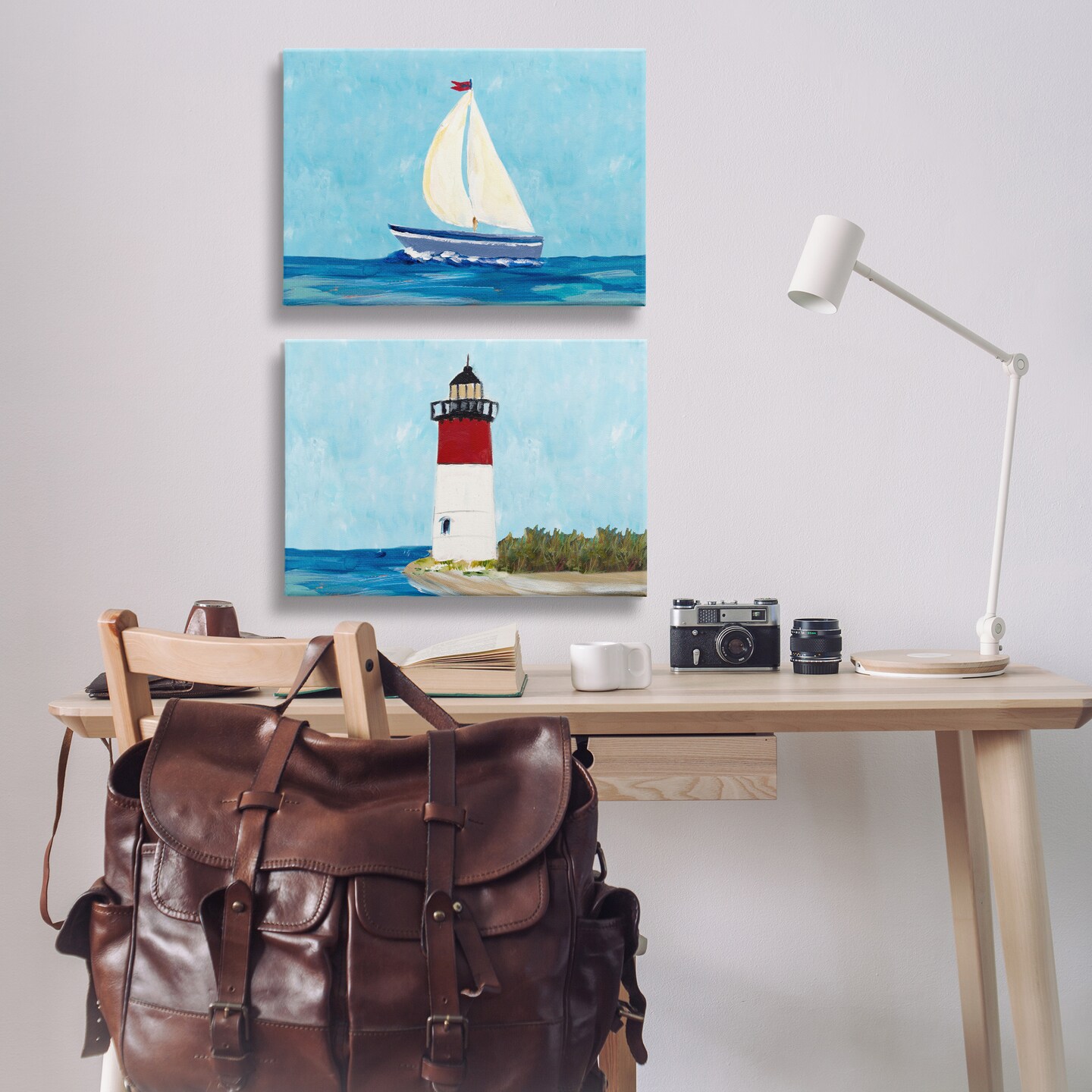 Stupell Industries Nautical Sail the Sea Lighthouse 2 pc Canvas Wall Art Set Design by Julie Derice
