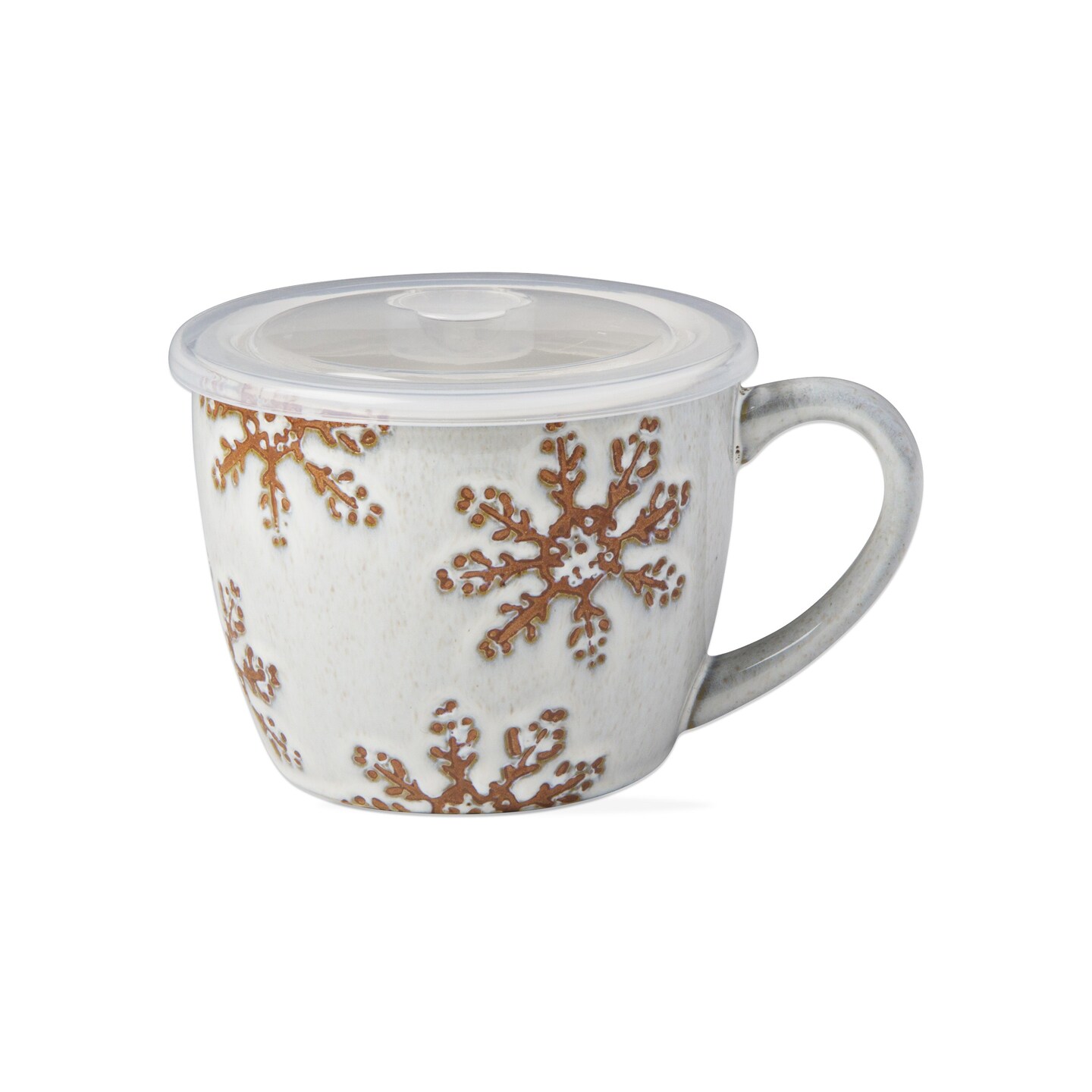 Winter Snowflake Soup Mug Stoneware With Plastic Steam-Release Lid 16 oz