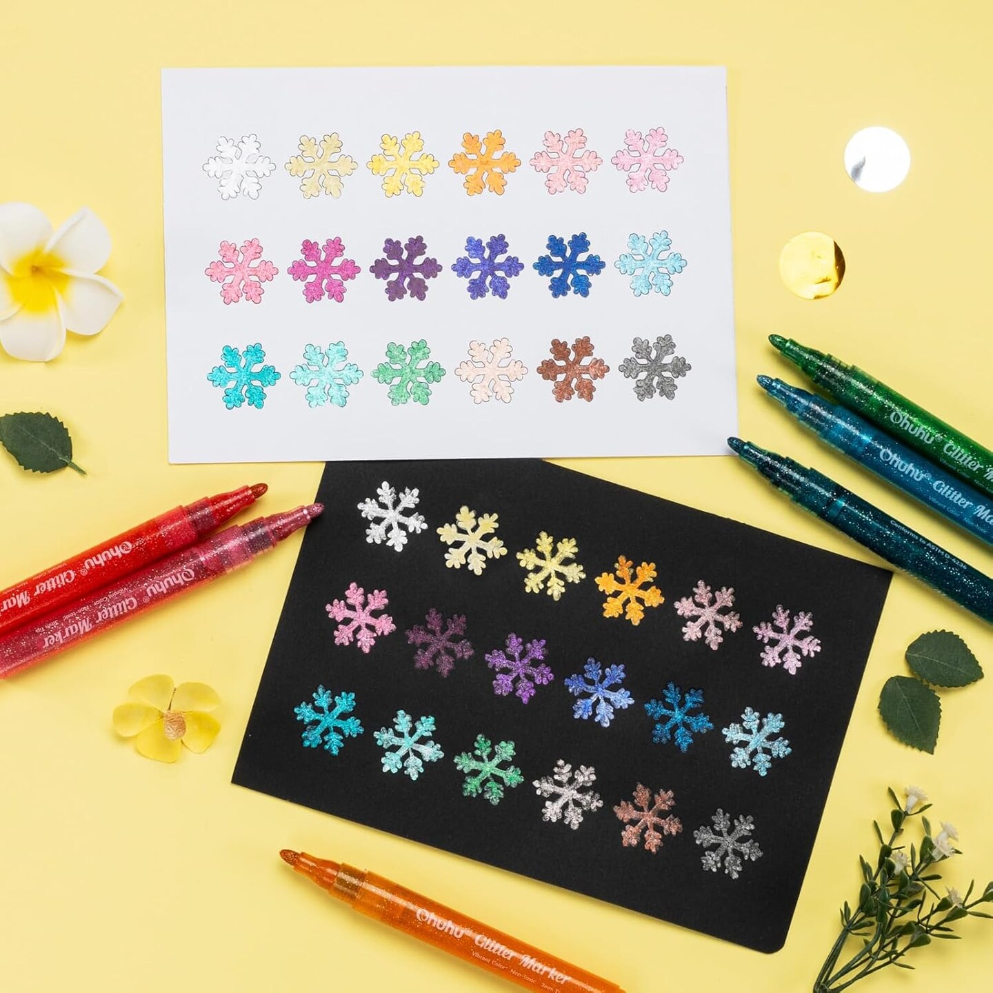 Ohuhu Glitter Markers Pen 18 Glitter Colors Metallic Shimmer Marker Fine Point Tip Water-based Ink for Kids Adults DIY Crafts Greeting Birthday Cards Making Poster Album Scrapbooking Mugs Wood