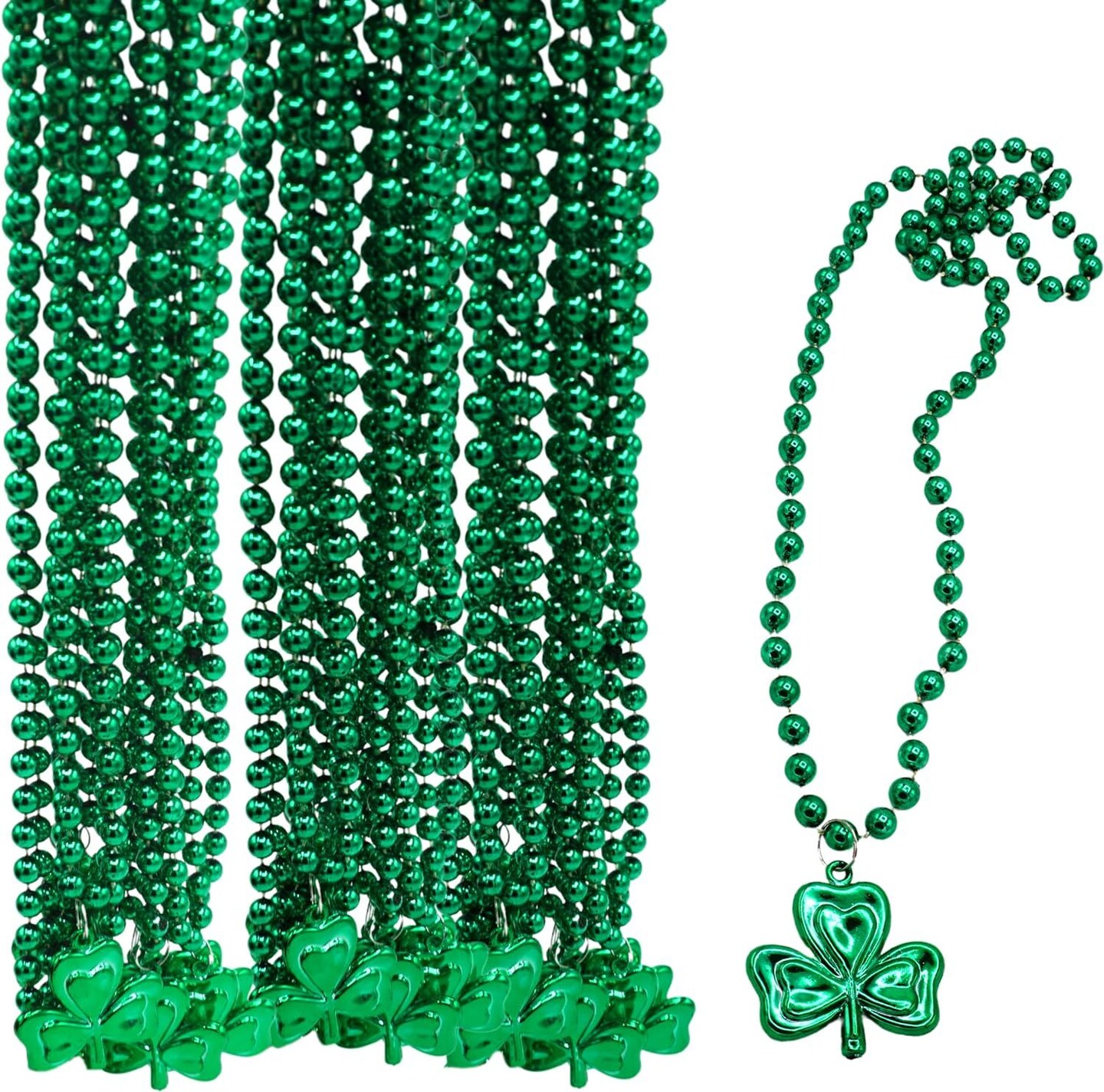 4E's Novelty 12 Pcs St Patricks Day Beads Necklace Bulk Green Shamrock Beads for Irish Party Favors & Supplies, Costume Accessories