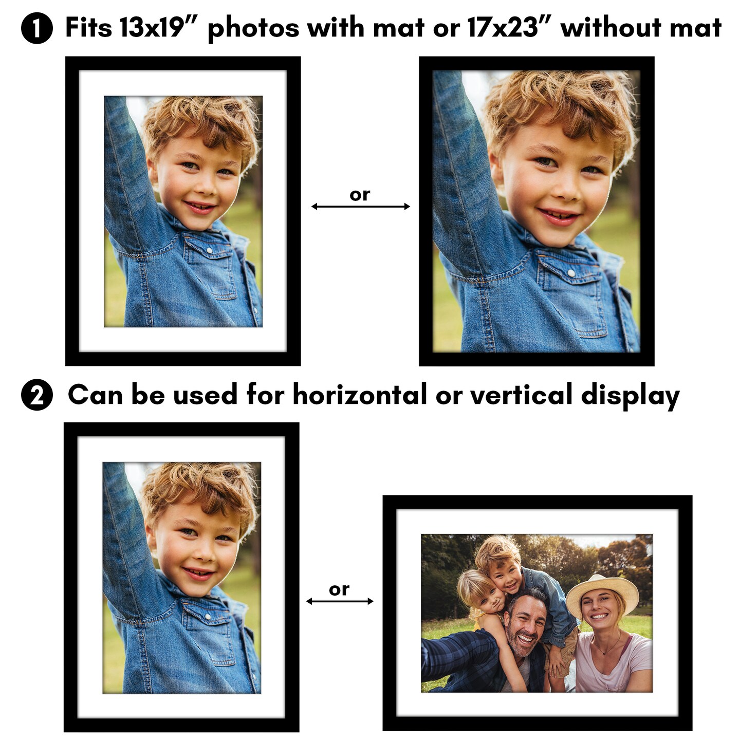 Americanflat Poster Frame with Mat - Large Picture Frame - Polished Plexiglass Cover - Hanging Hardware for Horizontal and Vertical Display - Black