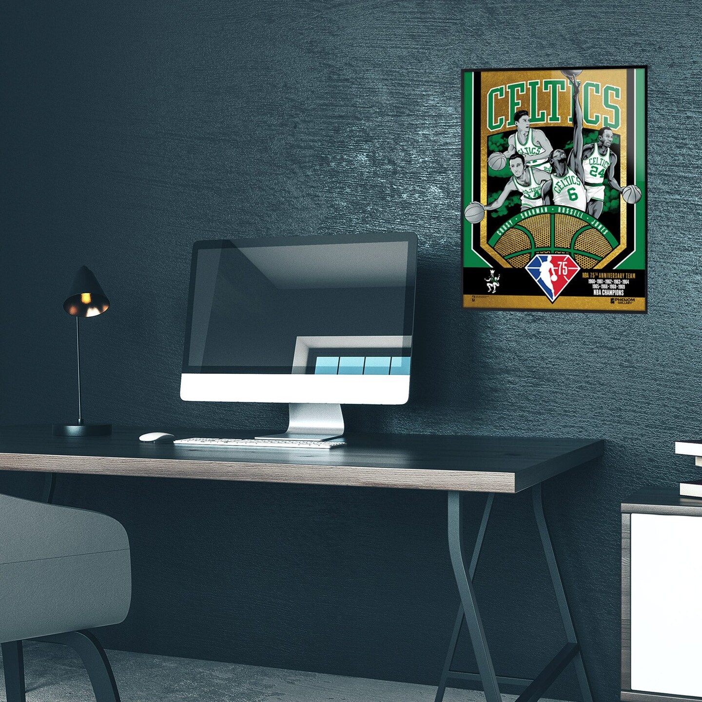 Phenom Gallery Boston Celtics 75th Anniversary 60&#x27;s NBA Champions 18&#x22; x 24&#x22; Deluxe Framed Gold Foil Serigraph