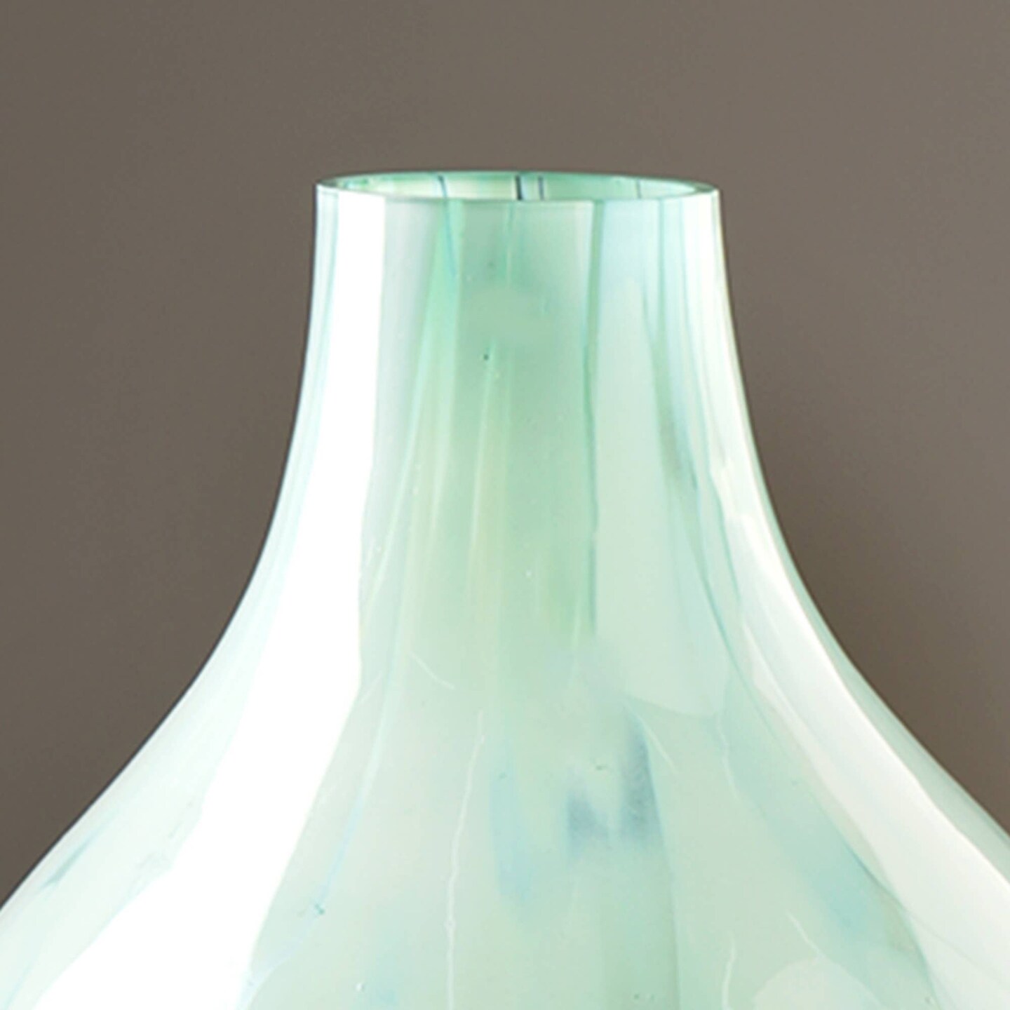 Decorative White Splutter Green Glass Rounded Vase-8.5x11 inch