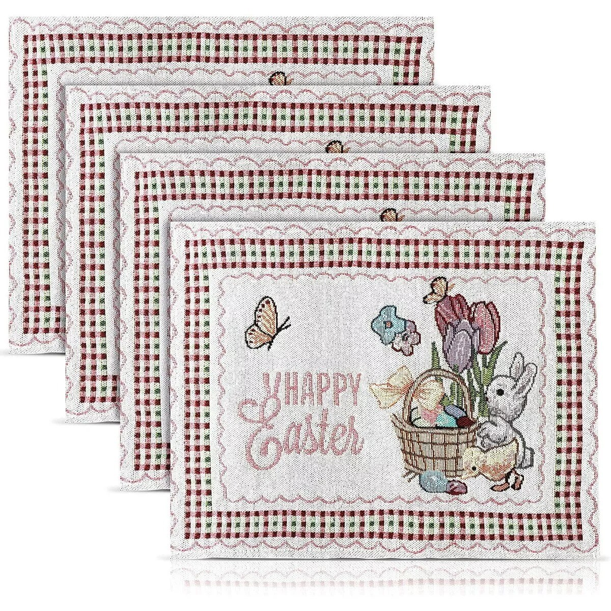 4x Easter Woven Placemats Set for Dining Table, Spring Party Favor Decoration