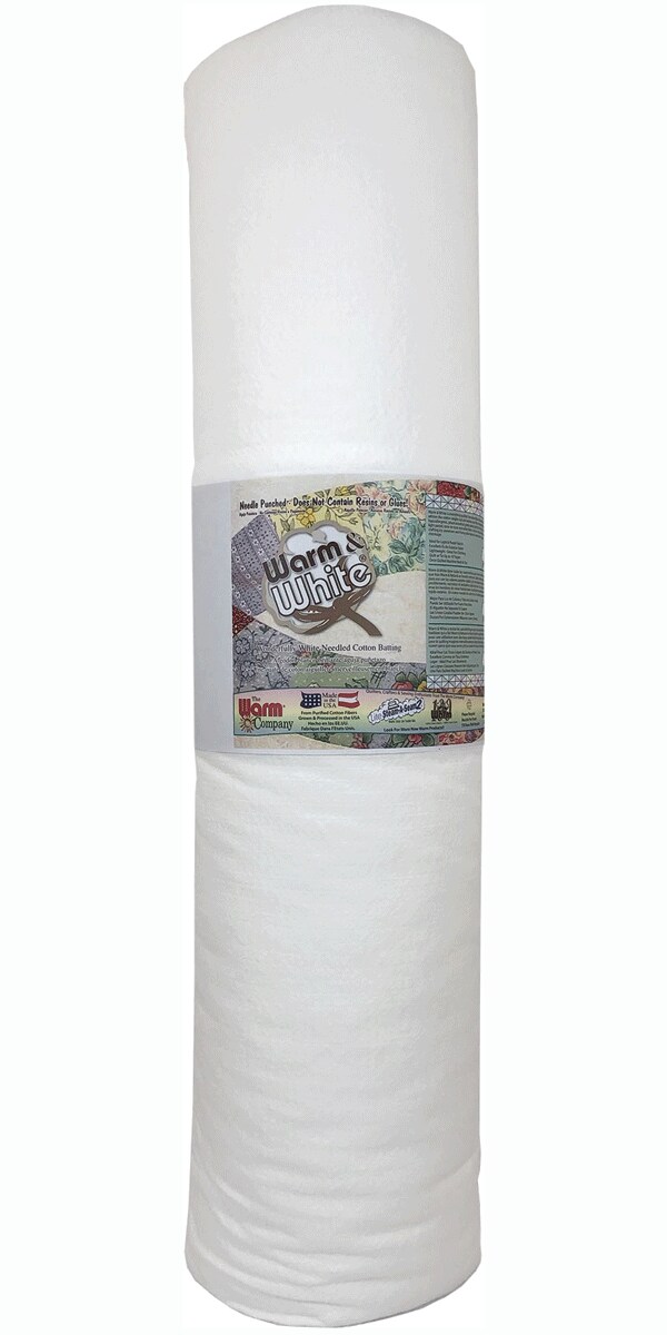 Warm &#x26; White 90&#x22; x 20 YD Cotton Batting &#x2013; Premium Needle-Punched, Chemical-Free Quilting Batting, Ideal for Quilts &#x26; Crafts