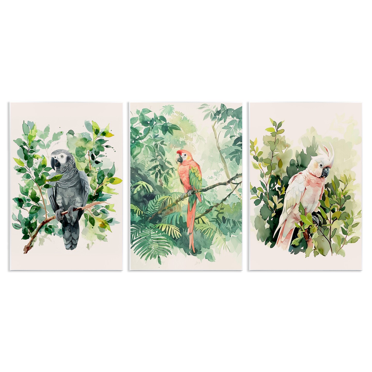 Stupell Industries Tropical Parrots in Jungle 3 pc Wall Plaque Art Set Design by LSR Design Studio