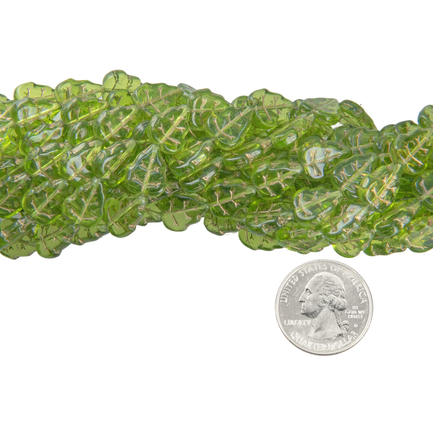 12x10mm Olivine Green with Gold Veins Leaf Beads, 23-25 beads GB-LB15