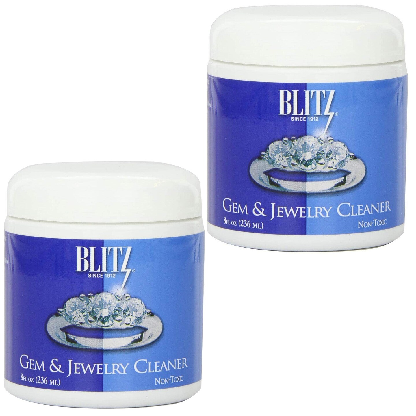 Blitz Gem & Jewelry Cleaner with Basket & Brush - 2 Jars - Made in the USA