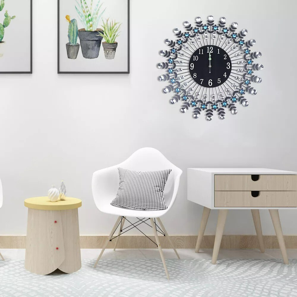 Large 3D Crystal Round Wall Clock Non Ticking Silencer Quartz Movement Clock