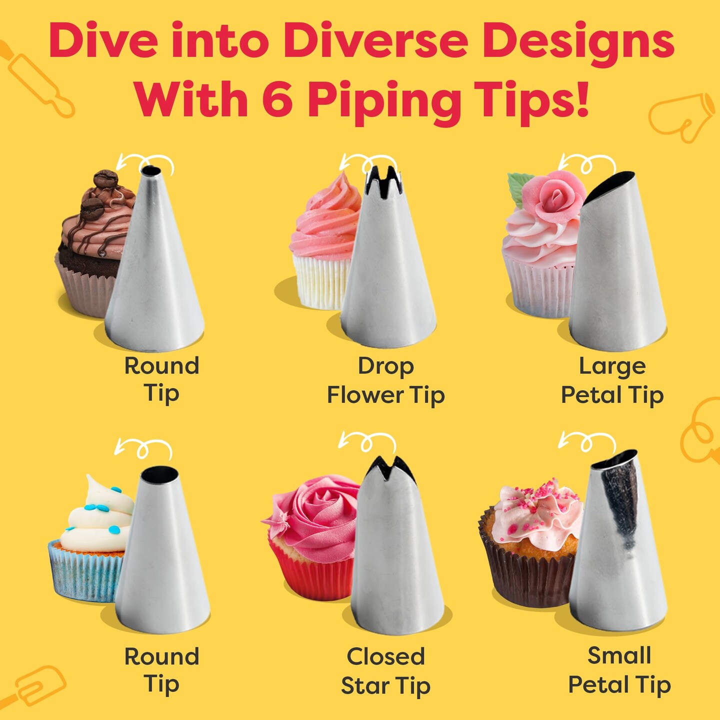 Baketivity 43-Piece Piping Set, Cake and Pastry Piping Bags and Tips Set with Reusable Piping Bags, Pro and Beginner Cake Decorating Kit, Frosting Piping Bags and Tips - Single-Color Coupler