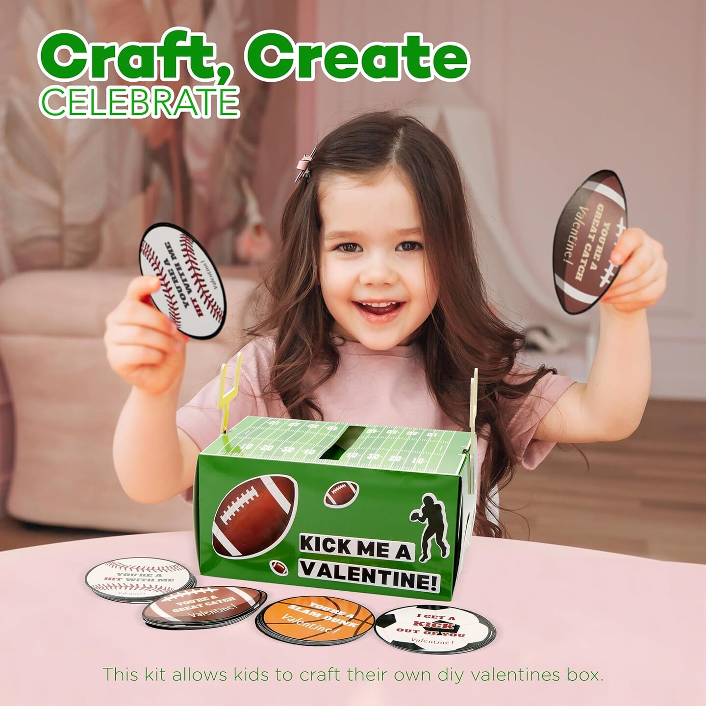 4E's Novelty DIY Football Valentine Mailbox Kit with 36 Sport Valentine Cards for Kids, Valentines Mailbox Kit for Boys & Girls, Classroom Mailbox & School Party