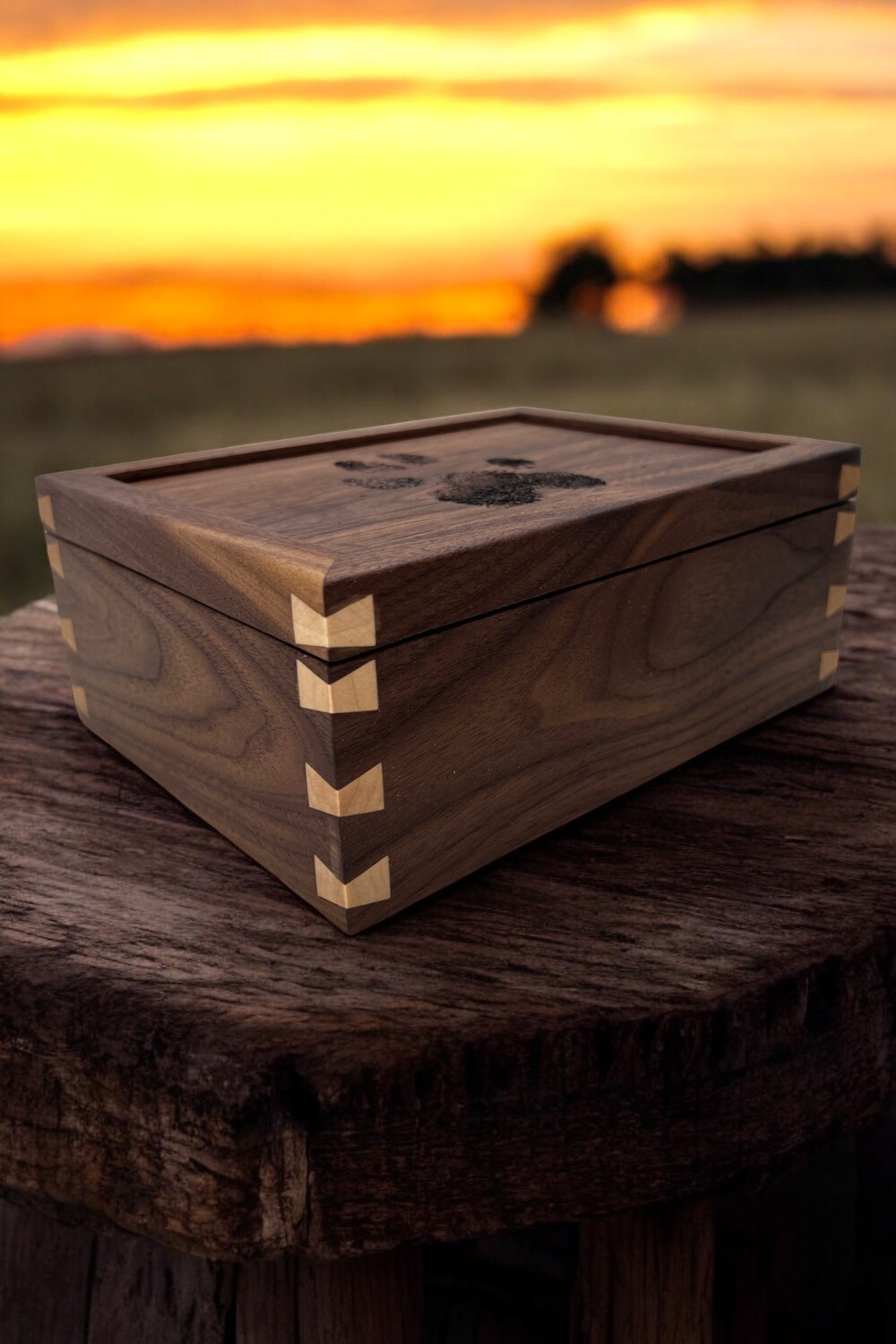 product name is Personalized Pet Urn Walnut Box| Custom laser engraving| Option for laser engraving your pet's actual paw print| unique gift for pet loss