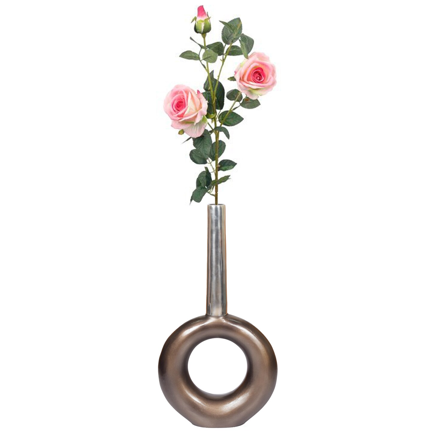 Decorative Antique Aluminium-Casted Table Centerpiece Flower Vase, Two Tone Patina Green ,Set of 2