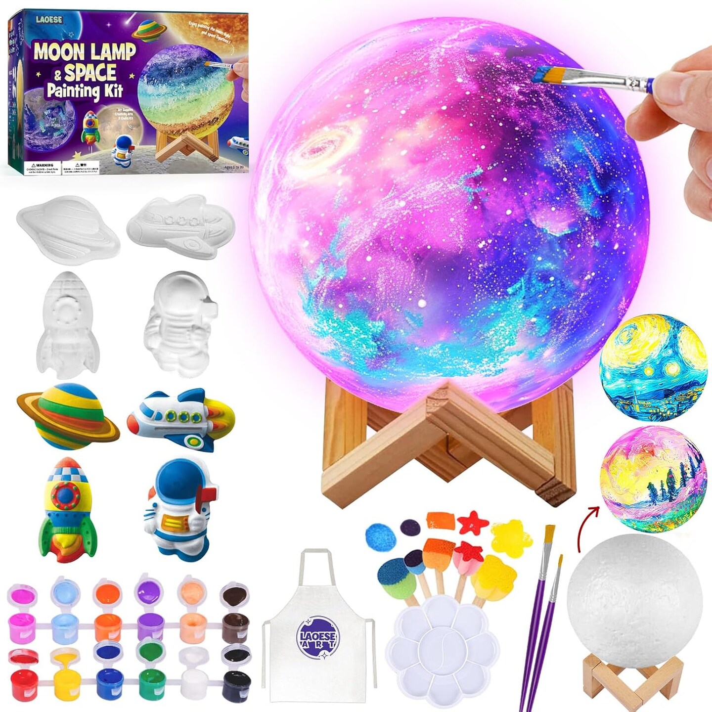 Paint Your Own Moon Lamp Kit, DIY 3D Space Moon Night Light, Art Supplies Arts &#x26; Crafts Kit, Arts and Crafts for Kids Ages 8-12, Toys Girls Boy Birthday Gift Ages3 4 5 6 7 8 9 10 11 12+