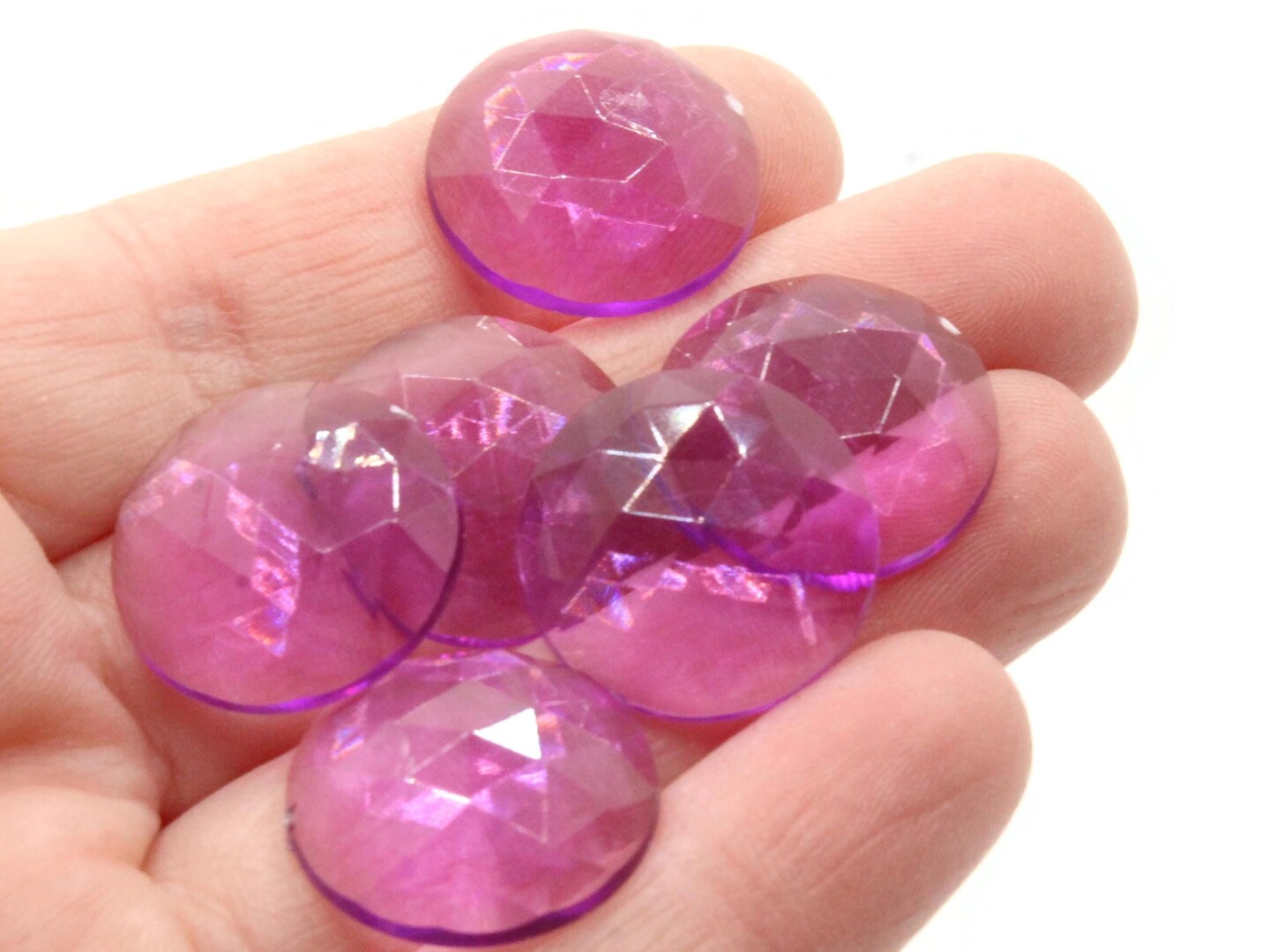 12 19mm Faceted Round Flatback Purple Plastic Vintage Cabochons