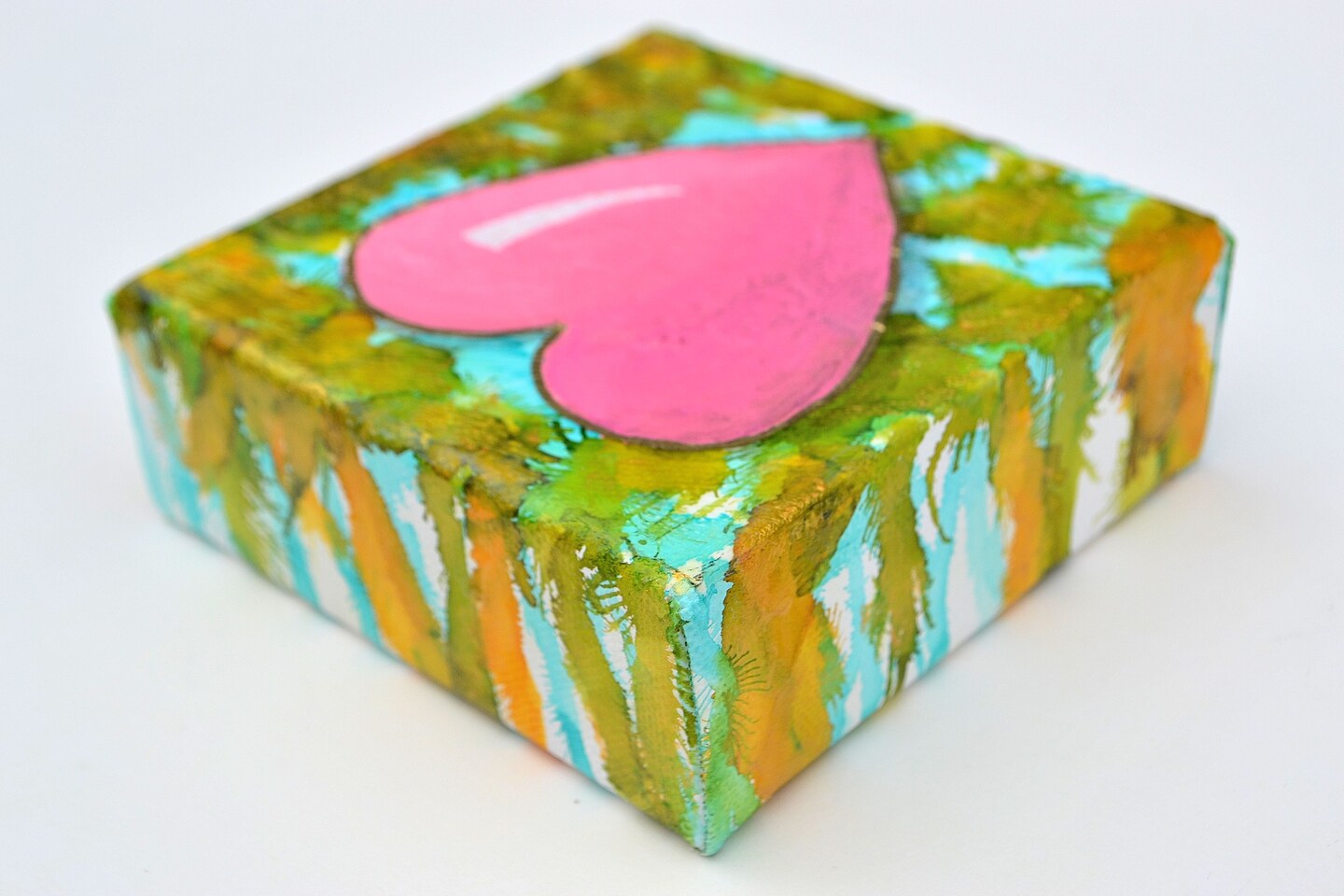 Abstract Rose Pink Heart Painting – 4x4 Inch Acrylic Canvas, Handmade Shelf Decor - image8
