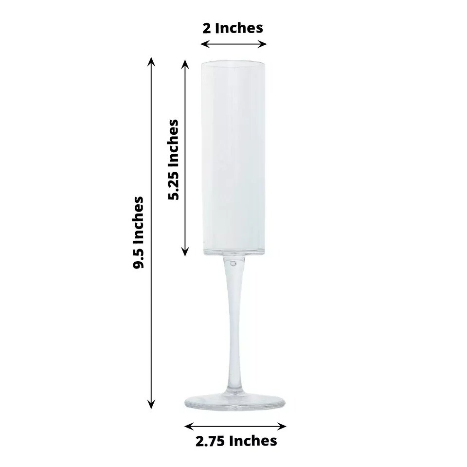 6 Clear 6 oz Cylindrical Reusable Plastic CHAMPAGNE FLUTES Party Decorations