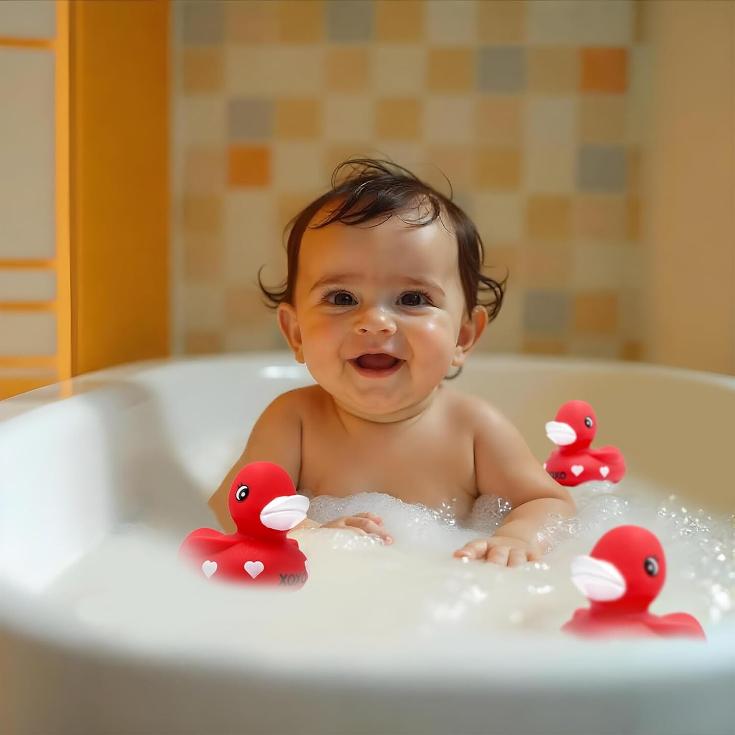 4E's Novelty 2 Pack Valentines Rubber Duck: 3" Large Red Rubber Ducky with XOXO