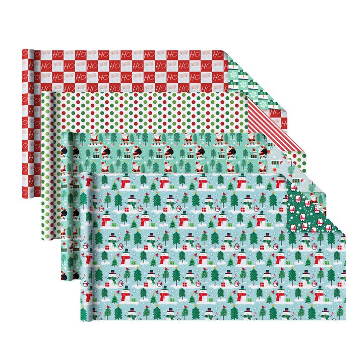 LaRibbons 30" x 10' Holiday Reversible Wrapping Paper Bundle (4-pack) | Winter Friends