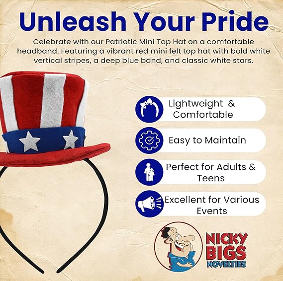 Patriotic Mini Top Hat Headband 4th of July Uncle Sam Costume Accessory