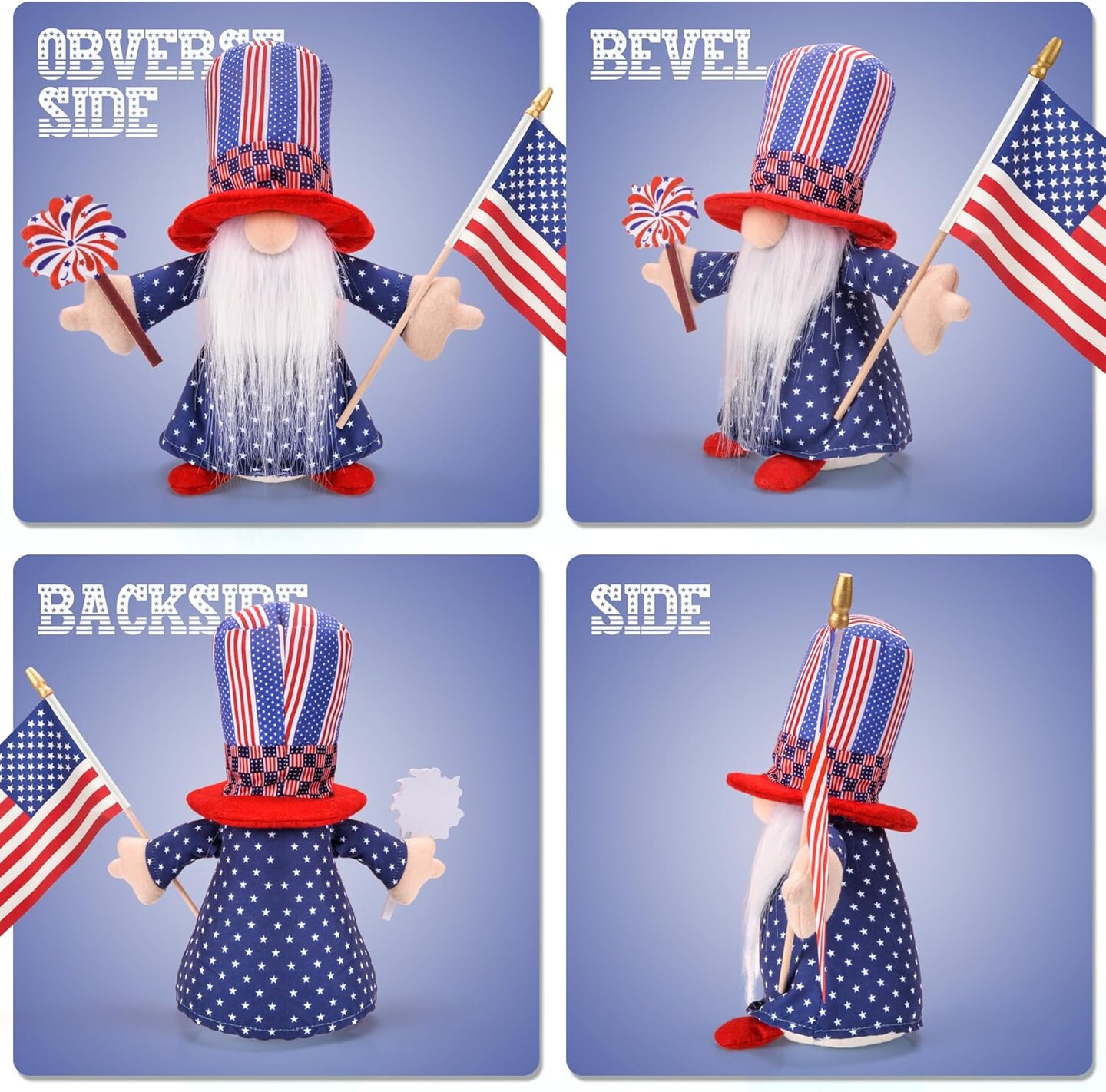 4th of July Gnomes Plush Decorations, Handmade Patriotic Gnome