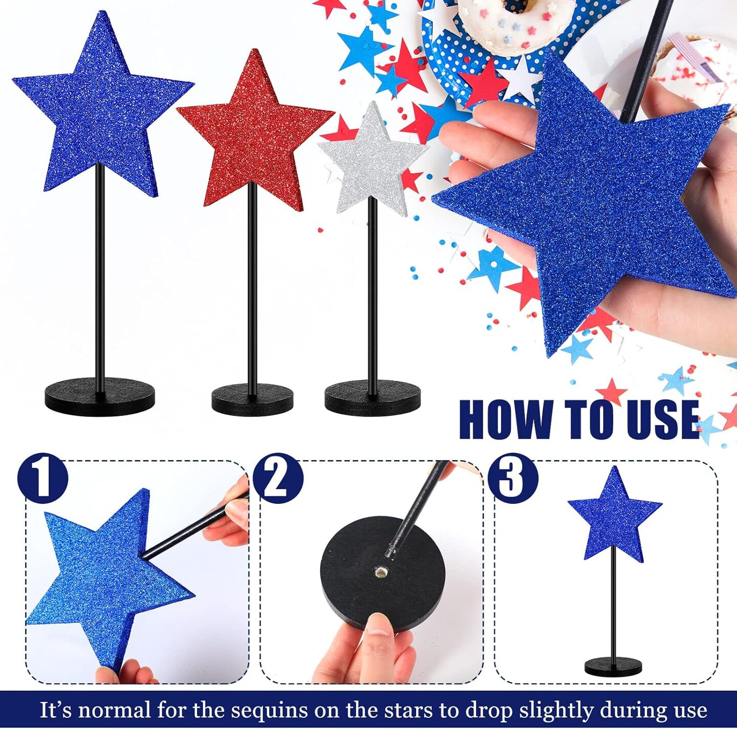 3 Pieces Patriotic Table Decor 4th of July Decorations (Red, Blue, White)