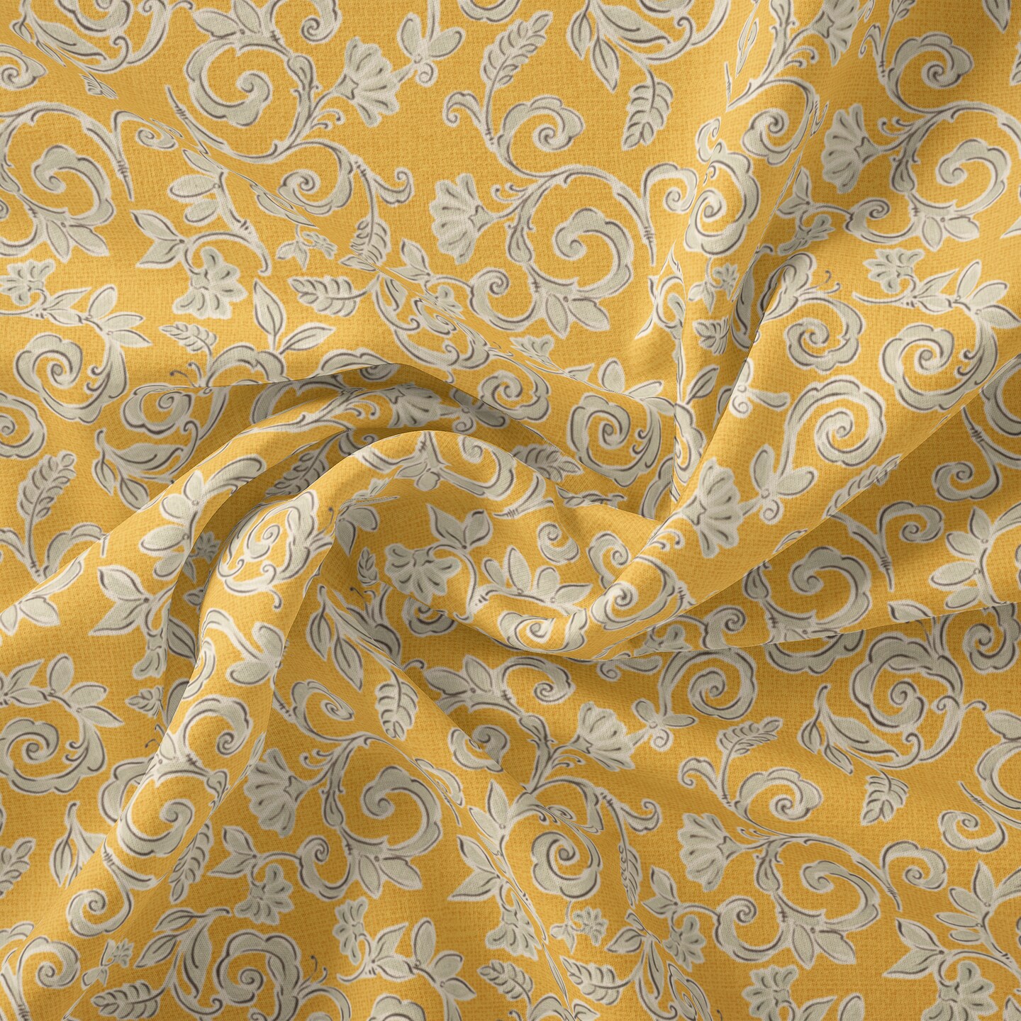 DAVID TEXTILES SWIRLY FLORAL GOLD COTTON 1 YD CUT