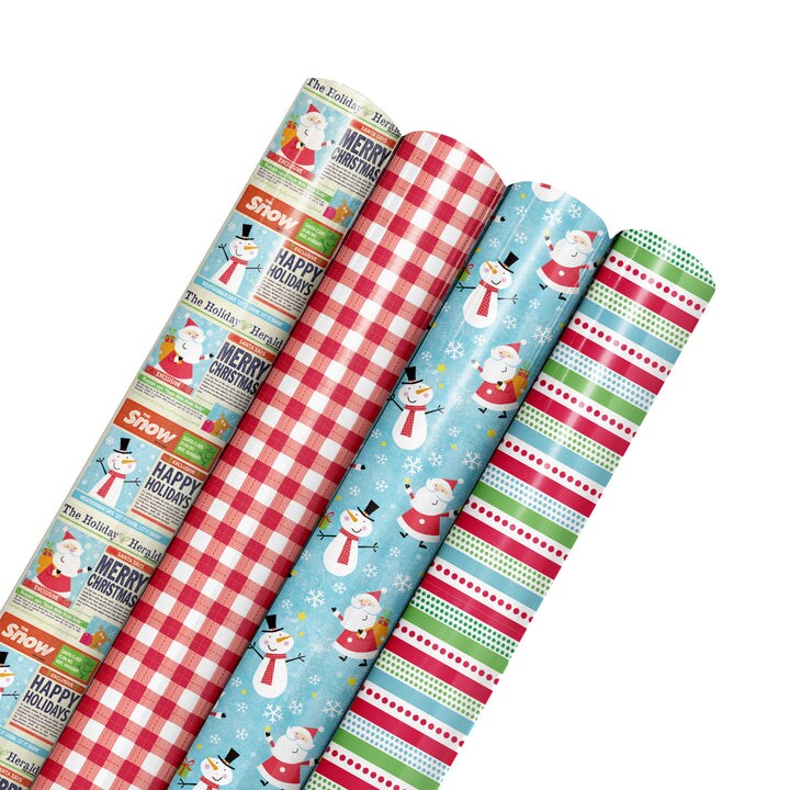 LaRibbons 30&#x22; x 10&#x27; Holiday Wrapping Paper Bundle (4-pack) | Extra, Extra