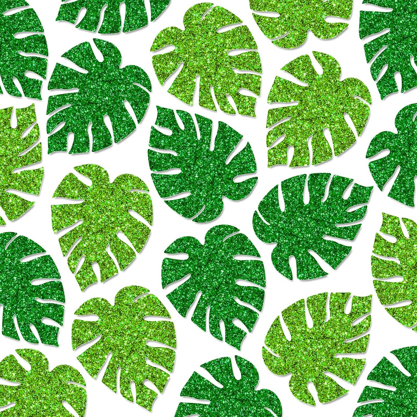 46Pcs Tropical Leaves Cutouts Glitter Green Palm Leaves (Green)