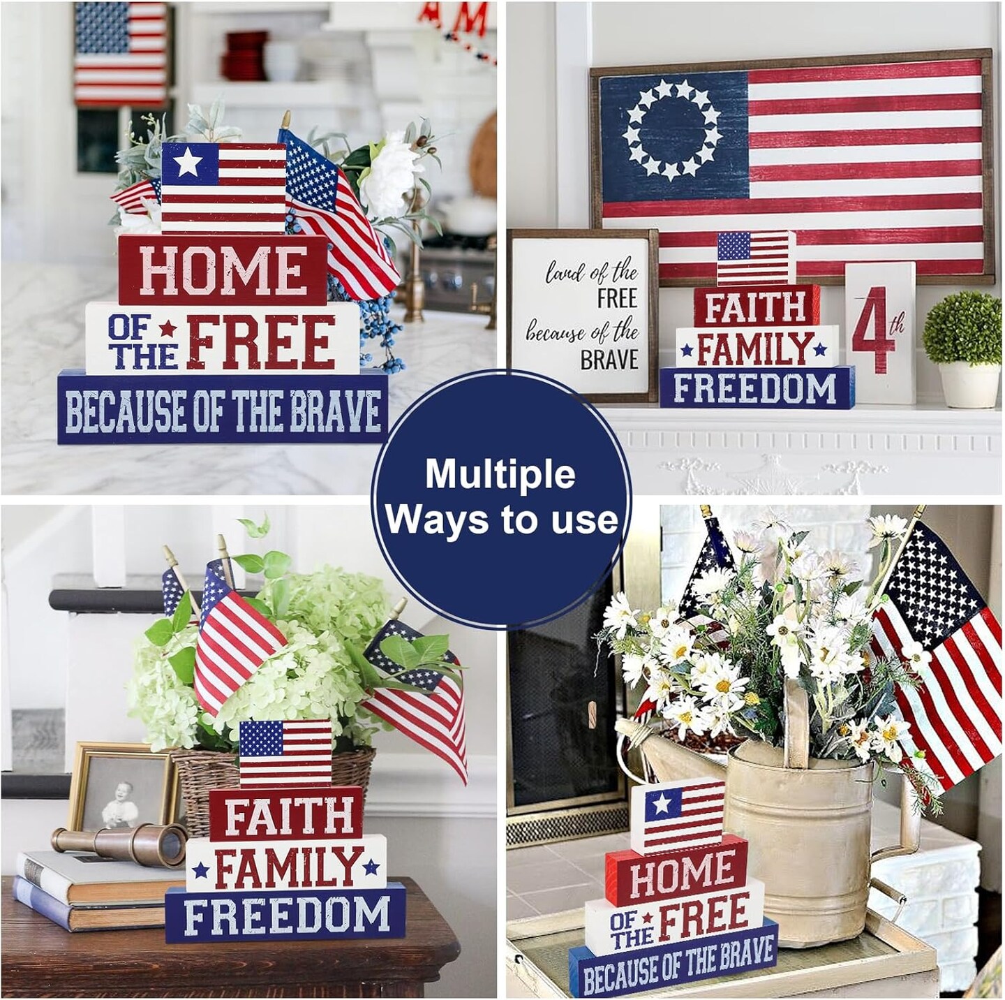 4th of July Decorations Table Sign Wood Patriotic Decorations